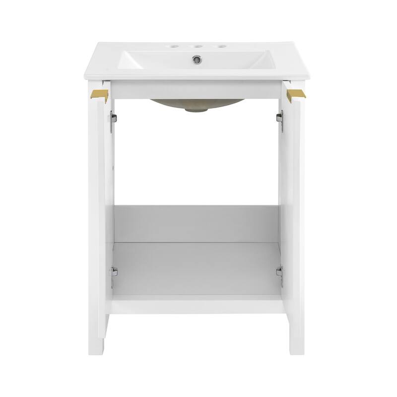 Bastille 24 In. White Bathroom Vanity With White, 3-Hole Ceramic Sink Top