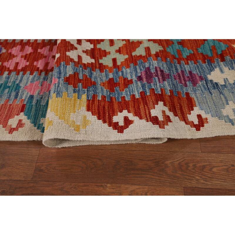 Flat Weave Geometric Kilim Oriental Large Rug Flatweave Wool Carpet - 10'1" x 15'11"