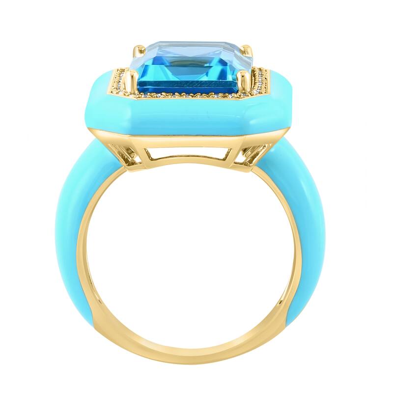 EFFY 14K Gold Diamond,Blue Topaz Enamel Ring