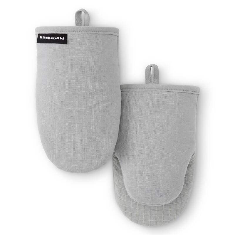 KITCHENAID Gourmet Series Gridlines Mini Oven Mitts 2-Pack Set, Heat Resistant up to 600°F, Soft Silicone Grip, Magnetic Cuff - Matte Grey