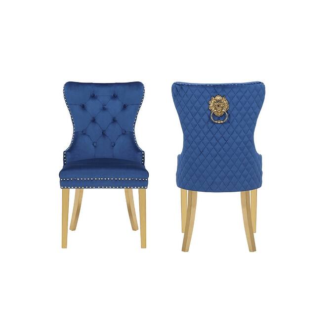 Modern Set of 2 Dining Chairs with Button Tufted Upholstered Back, Nailhead Trim, Stainless Steel Legs for Dining Room