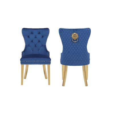 Modern Set of 2 Dining Chairs with Button Tufted Upholstered Back, Nailhead Trim, Stainless Steel Legs for Dining Room