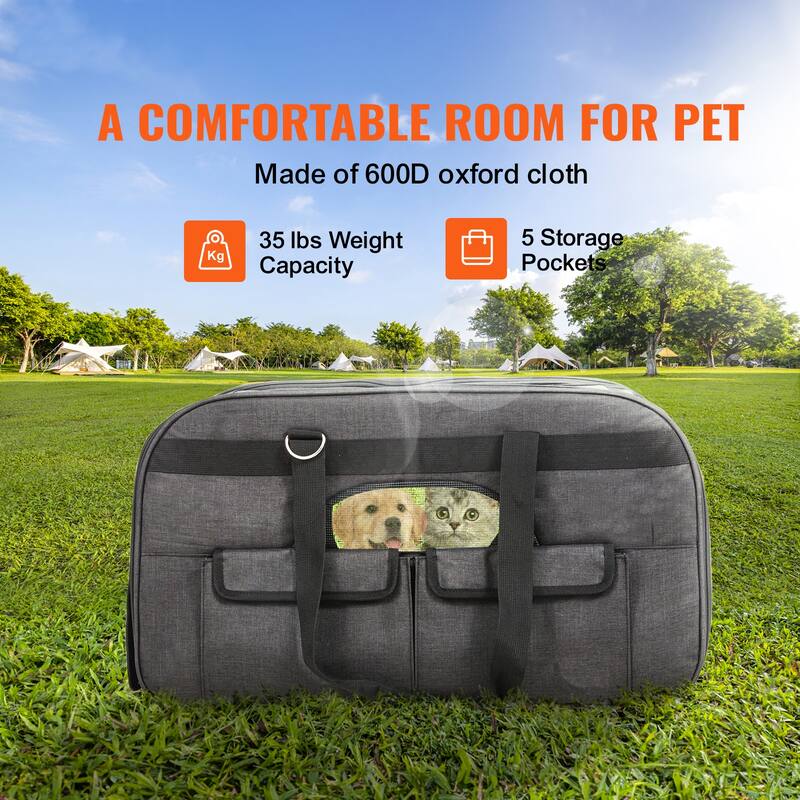 Cat Carrier with Wheels for Pets under 35 lbs, with 1 Folding Bowl, Black