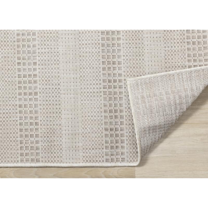Cabana Collection - Cream Beige Subtle Neutral Striped Indoor-Outdoor Area Rug
