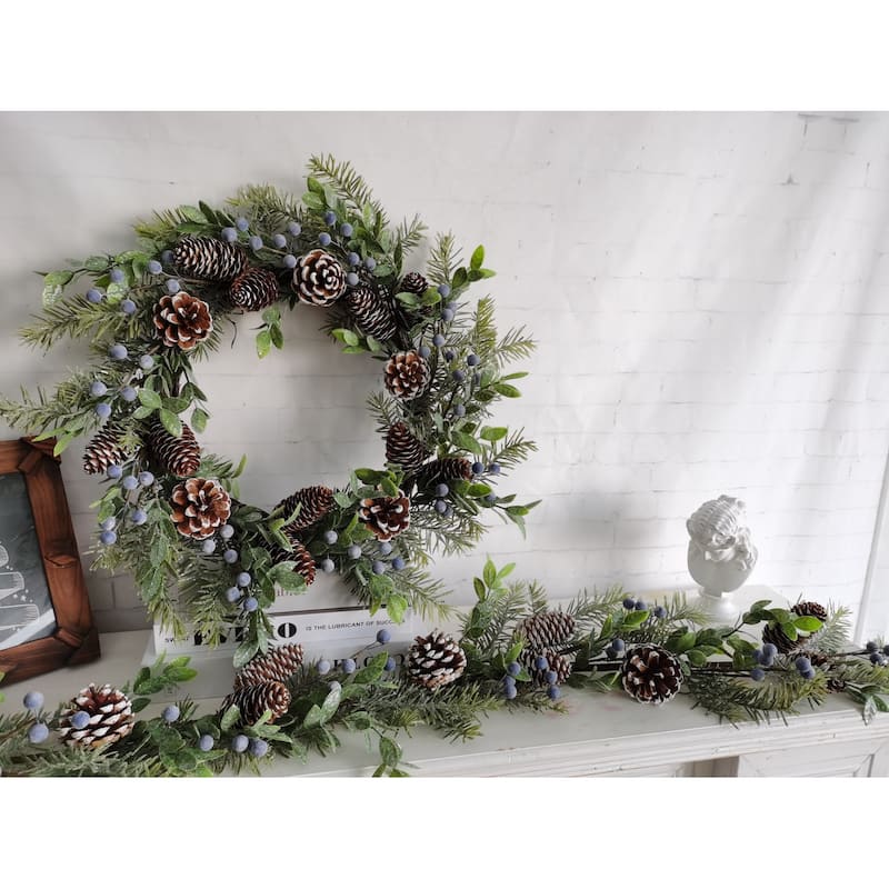 60" Artificial Christmas Garland with Pine Cones and Frosted Branches - Green
