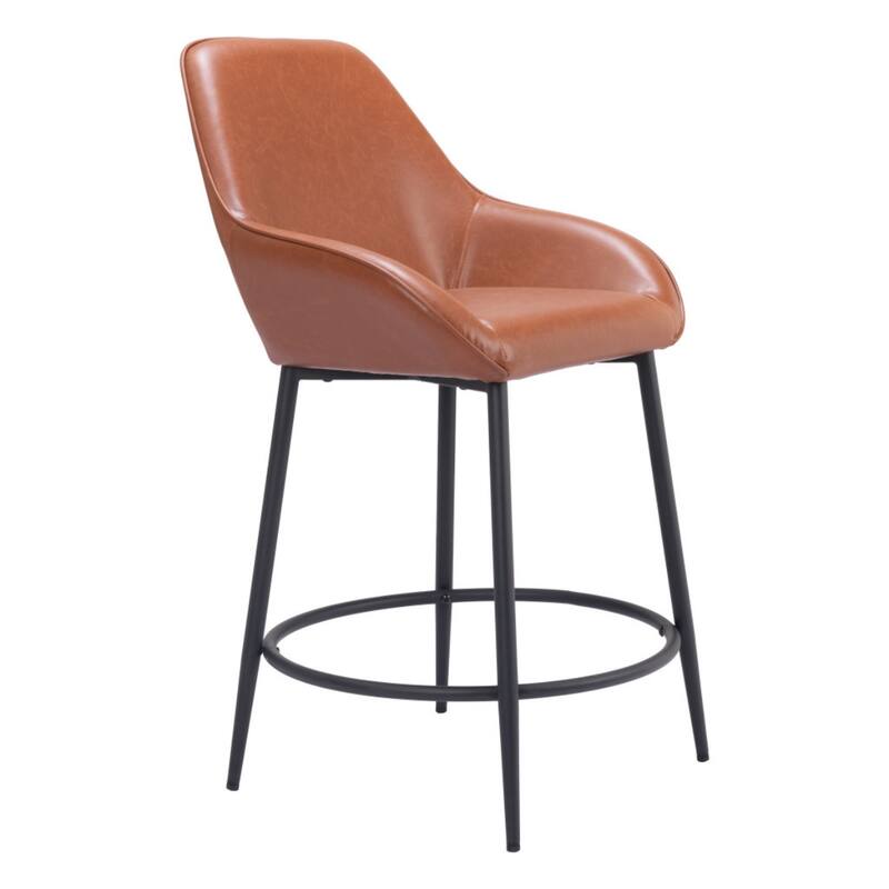Set of 2 Faux Leather Bar Stools with Armrests and Steel Frame