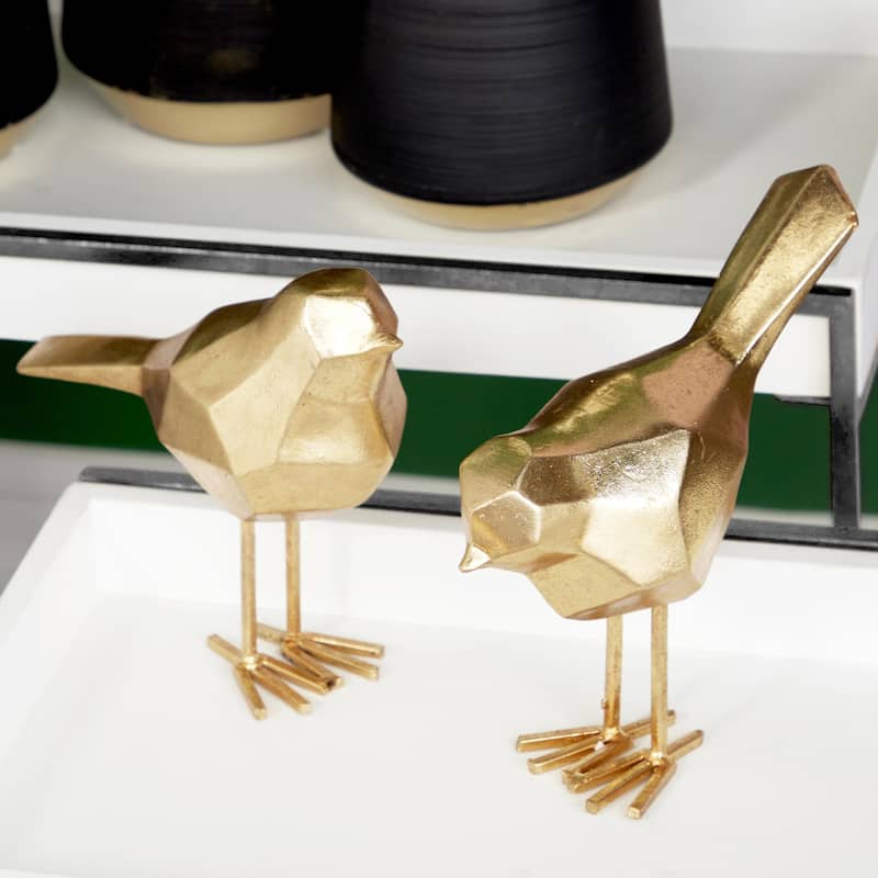 CosmoLiving by Cosmopolitan Gold or Gray Polystone Bird Decorative Sculpture with Origami Accents (Set of 2)