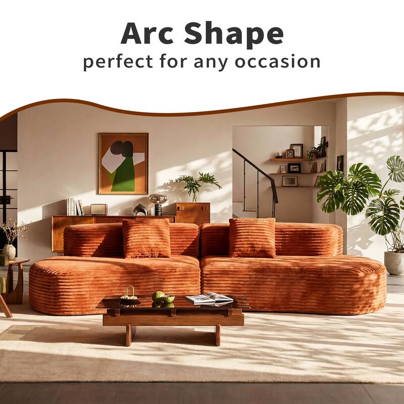 Homylin 108" Curved Corduroy Sectional Sofa, 4-Seat Modular Design