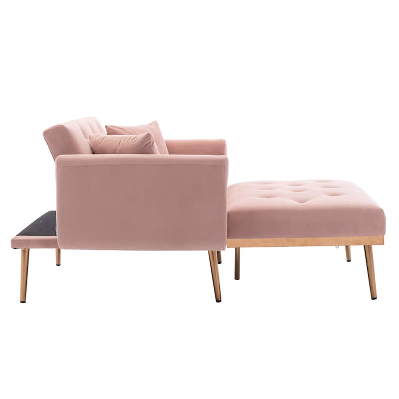 Velvet Upholstered Tufted Living Room Sleeper Sofa Chair With Rose Golden feet