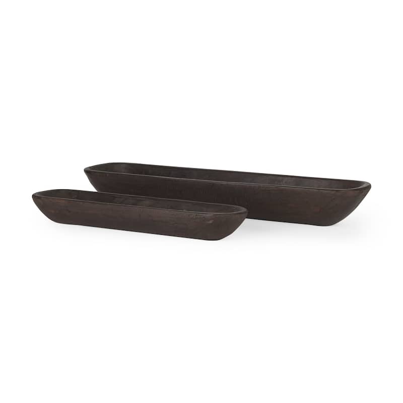 Athena Light Brown Reclaimed Wood Trays (Set of 2) - 34.0L x 8.0W x 5.0H - Black/Brown