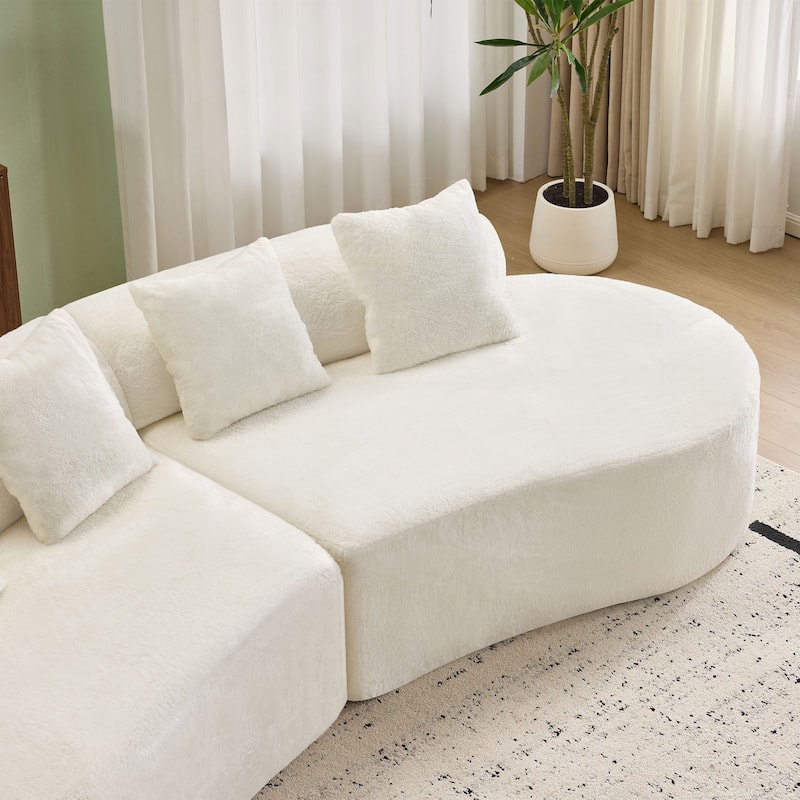 Modern And Simple Curved Flannelette Sofa.Creative Multi-Seater,With A Combination Of Pillows