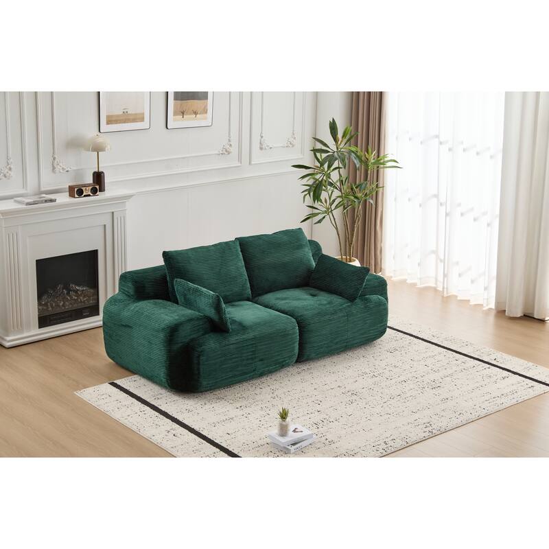 Modular Sectional 2-Seater Cloud Couch, Corduroy Upholstered Boneless Sofa, Compressed Sofa with Cushion & Throw Pillows