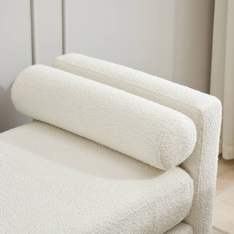 66.34"W Elegant Upholstered Bench, Ottoman with Wood Legs & 2 Bolster Pillows for End of Bed, Bedroom, Living Room, Entryway