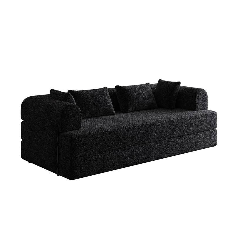 Roomfitters 78.7" Convertible Chenille Sofa Bed, Folding Sleeper Couch with Cylindrical Pillow and Side Pocket, Lounge Sofa