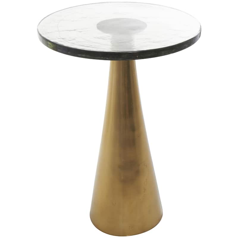Aluminum Metal Geometric Cone Accent Table with Textured Glass Tabletop - Black or Gold - Roche River Decor