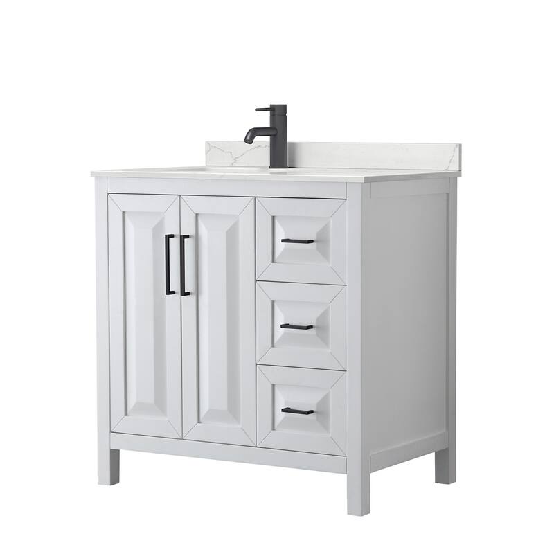 Wyndham Collection WCV252536S-QTZ-UNSMXX Daria 36" Free Standing - White / Giotto Quartz Top / Matte Black Hardware