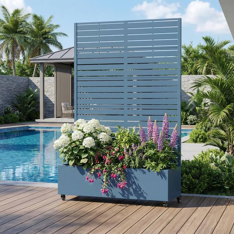 Raised Garden Bed Planter with Trellis Movable Planter Box with Lockable Wheels