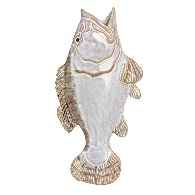 Stoneware Fish Shaped Wall Vase with Reactive Glaze