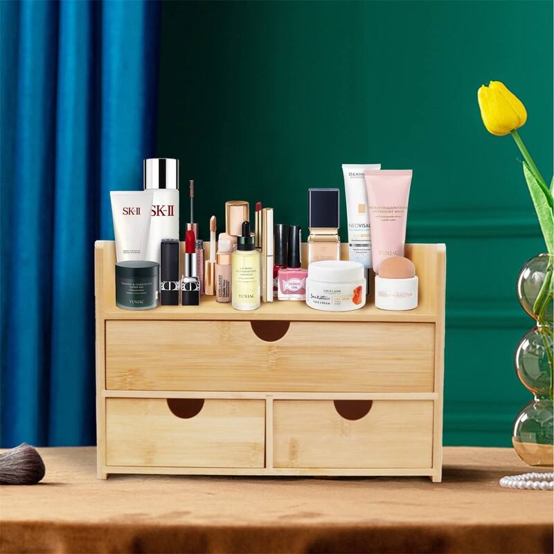 Large Bamboo Makeup Organizer - 6.69"D x 12.2"W x 8.27"H