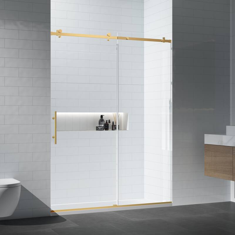FELYL 44-48" W × 76" H Single Sliding Frameless Shower Door with Heat Soaking Process and Protective Coating Clear Glass