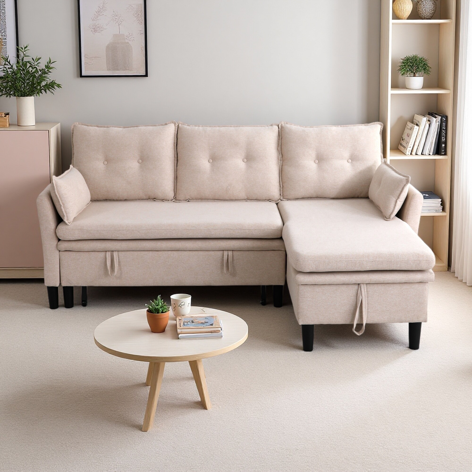78.4" Cotton Linen Reversible Sectional Sofa with Chaise & Storage