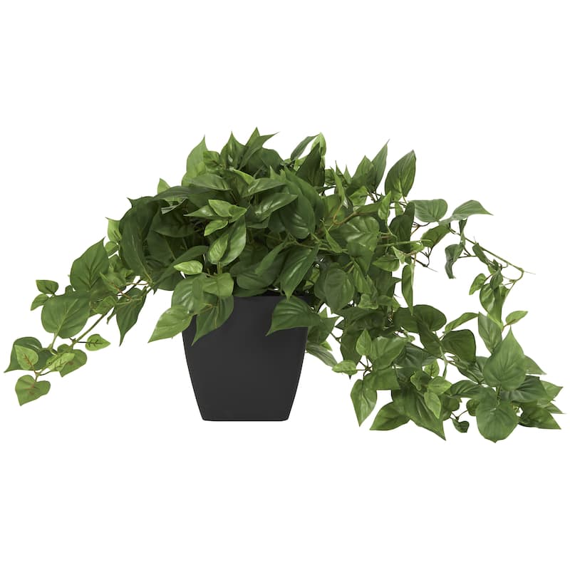 Faux Foliage Pothos Artificial Plant with Black Plastic Pot - Green - Roche River Decor