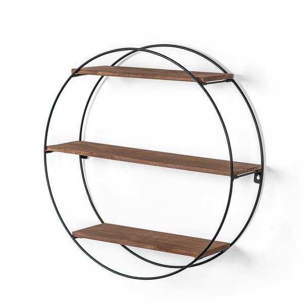 ADECO Wall Shelf Round Floating Shelves Sturdy Wood Metal Stand Decor ...
