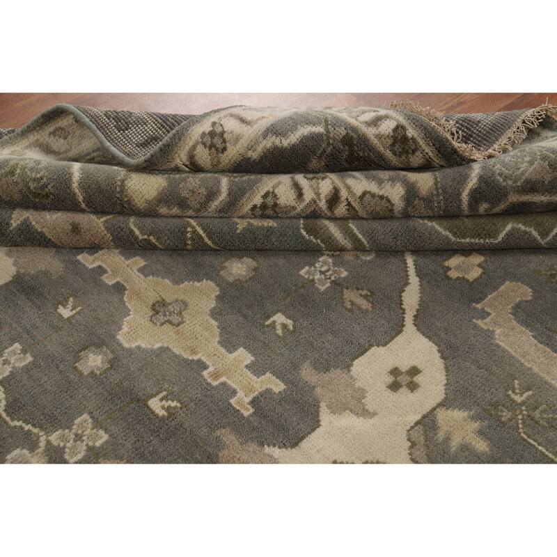 Transitional Gray Oushak Indian Area Rug Hand-Knotted Wool Carpet - 8'1" x 9'9"