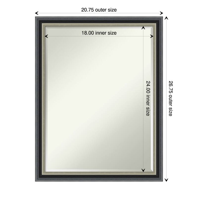 Theo Black Silver Half-Inch-Bevel Wood Framed Wall Mirror - Theo Black Silver - Glass Size 18x24 - Theo Black Silver