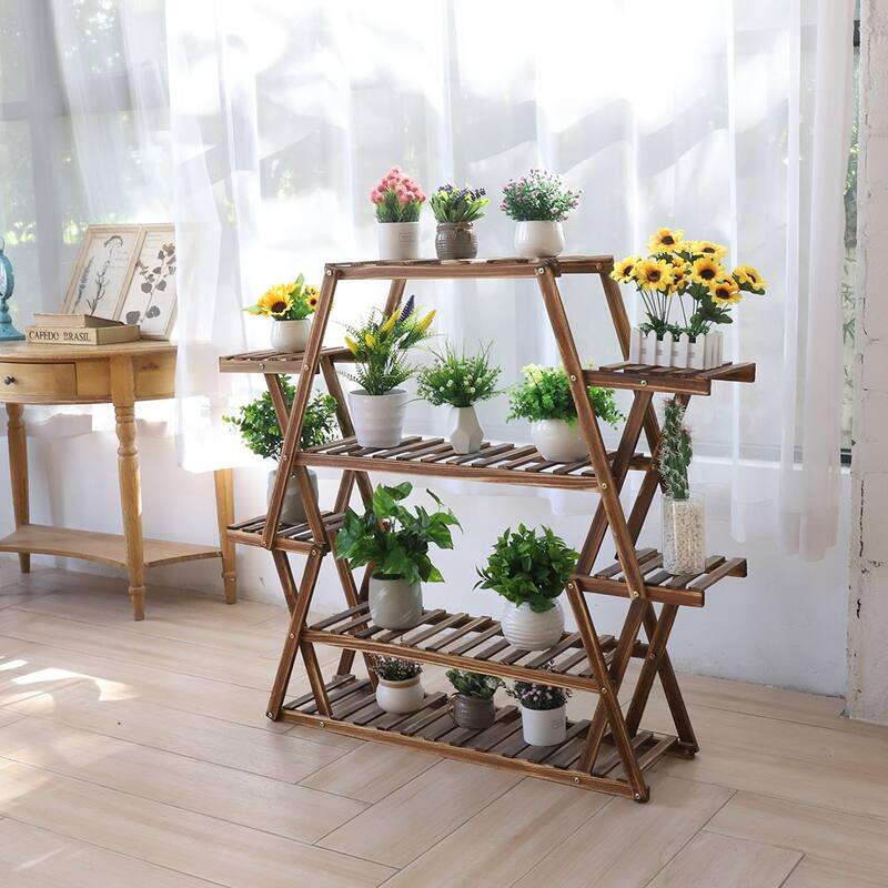 Extra Large Multi Tier Wood Flower Rack Plant Stand Bonsai Shelf - 37' x 10'x 42' - 37' x 10'x 42' - Brown