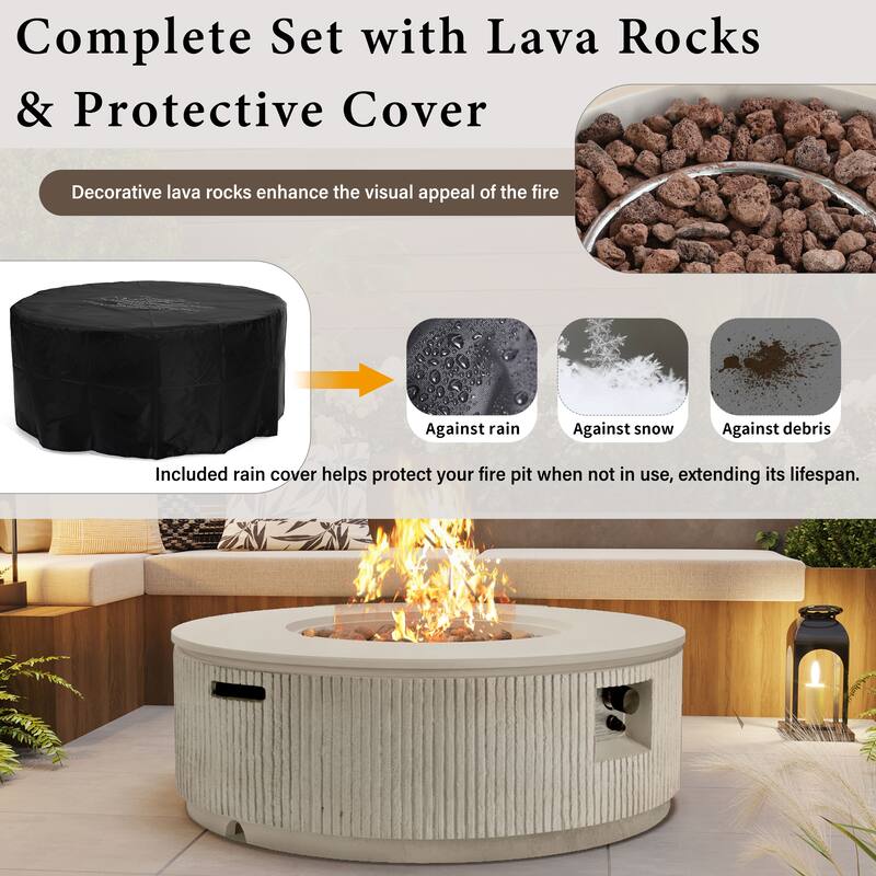 38.19" Propane Outdoor Fire Pit with Vertical Stripe Design, 50000 BTU Round Fire Pit Table with Steel Burner, Flame Control