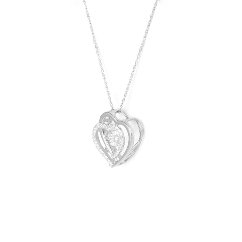 1/20ct Diamond Double Heart Pendant Necklace in Silver for Women - White
