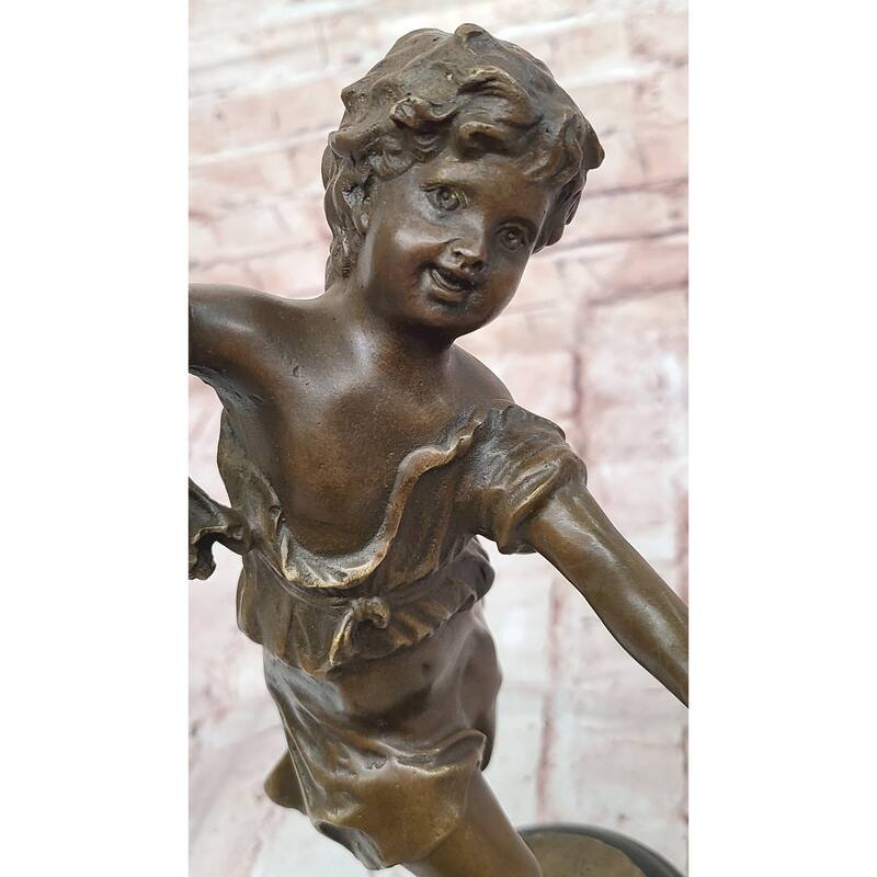 Bronze Dancing Girl Sculpture – Joyful Child Figurine On Marble Base