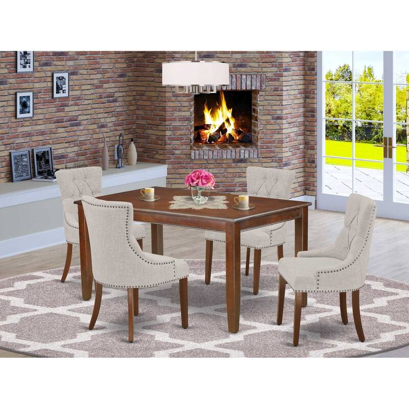 HomeStock 5-Pc Mahogany Finish Solid Wood Top - Rectangular Dining Room Set - Seats 4