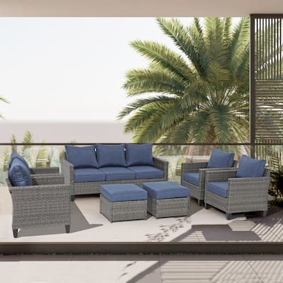 Outdoor 7 Pieces Sectional Wicker Sofa Set