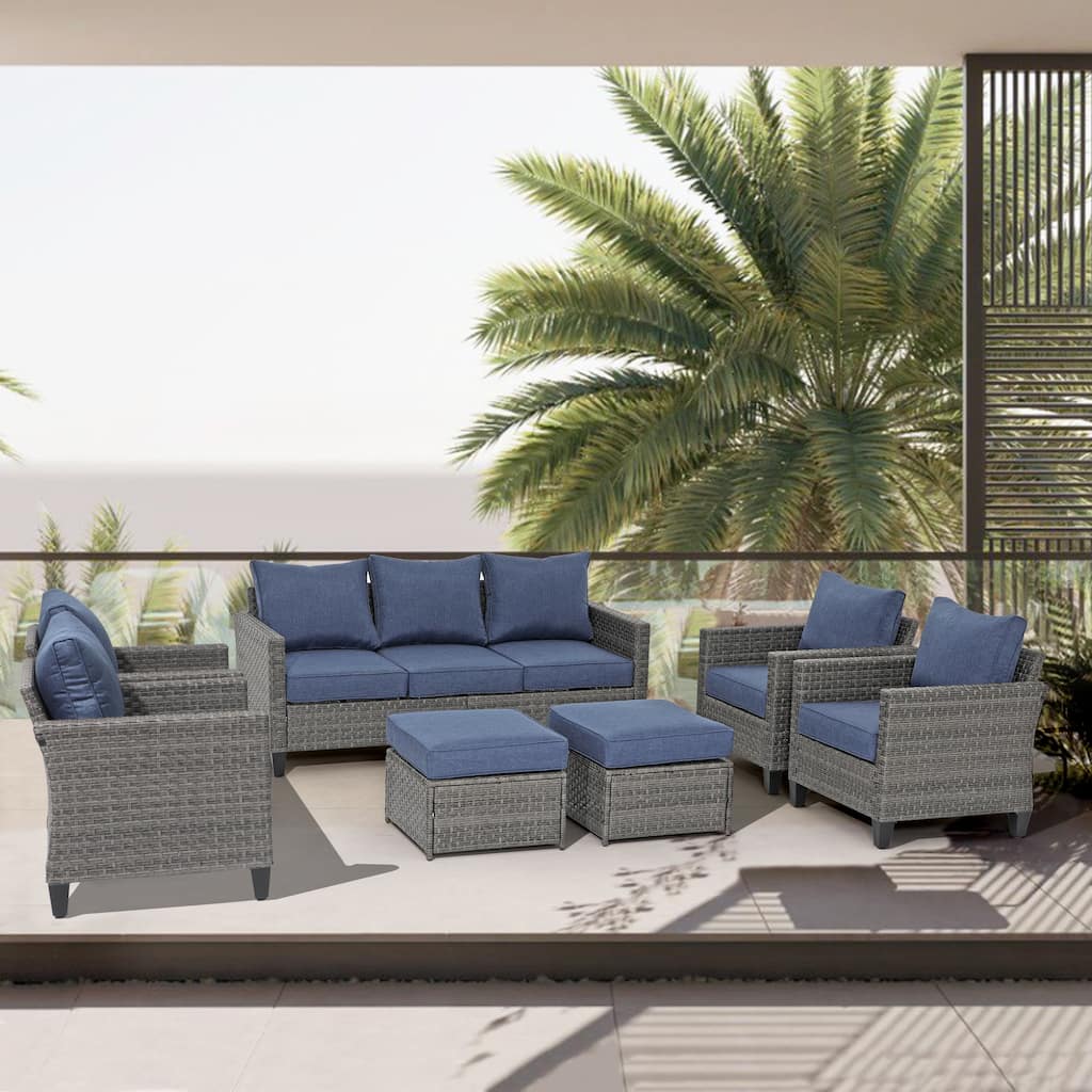 Outdoor 7 Pieces Sectional Wicker Sofa Set