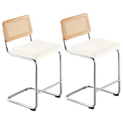 Velvet Upholstered Rattan Counter/Bar Stools, Set of 2/3