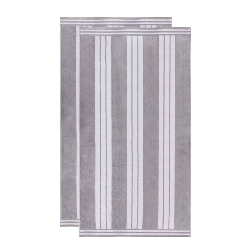 Superior Striped Large Oversized Cotton Beach Towel - Set of 2