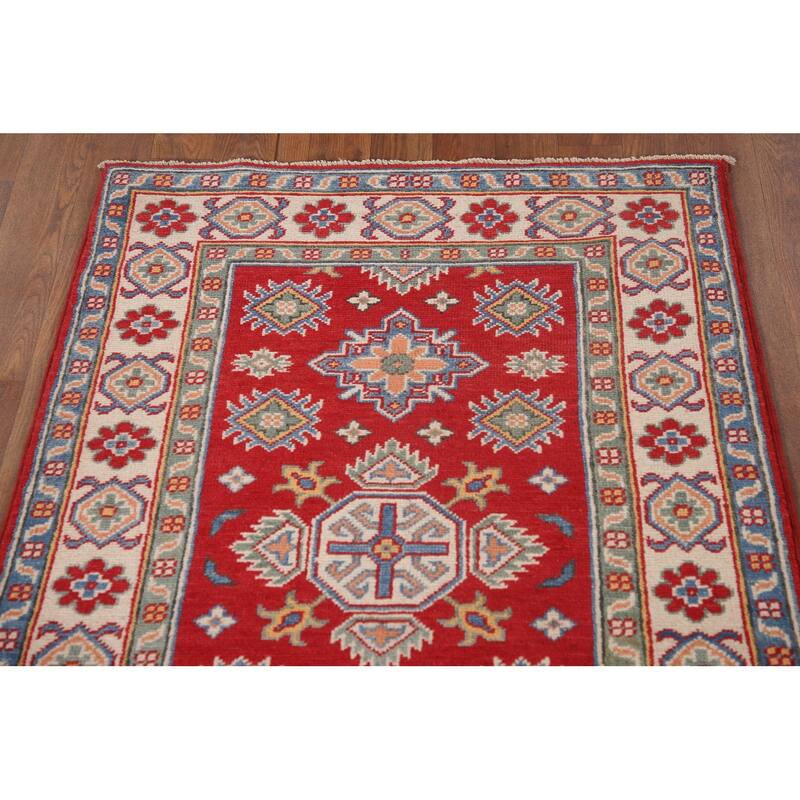 Geometric Kazak Runner Rug Handmade Oriental Wool Carpet - 2'8" x 7'9"