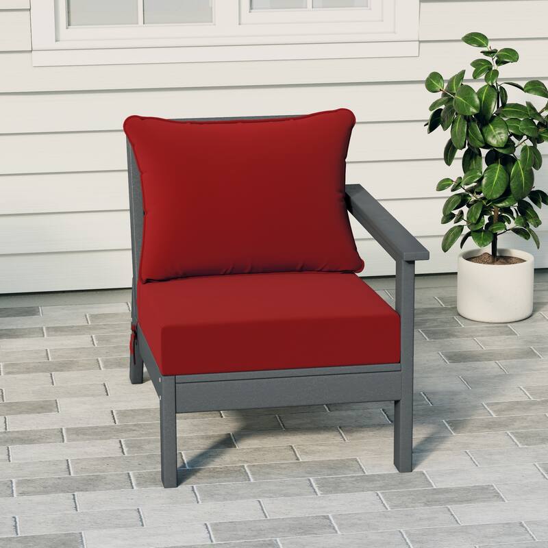 Birchwood All Weather HDPE Outdoor Patio Deep Seating Gray Right Arm Facing Chair With Cushions (1-Piece) - Gray/Red