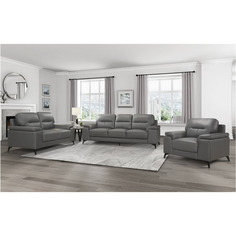 Roxine Dark-Gray Top Grain Leather Living Room Set