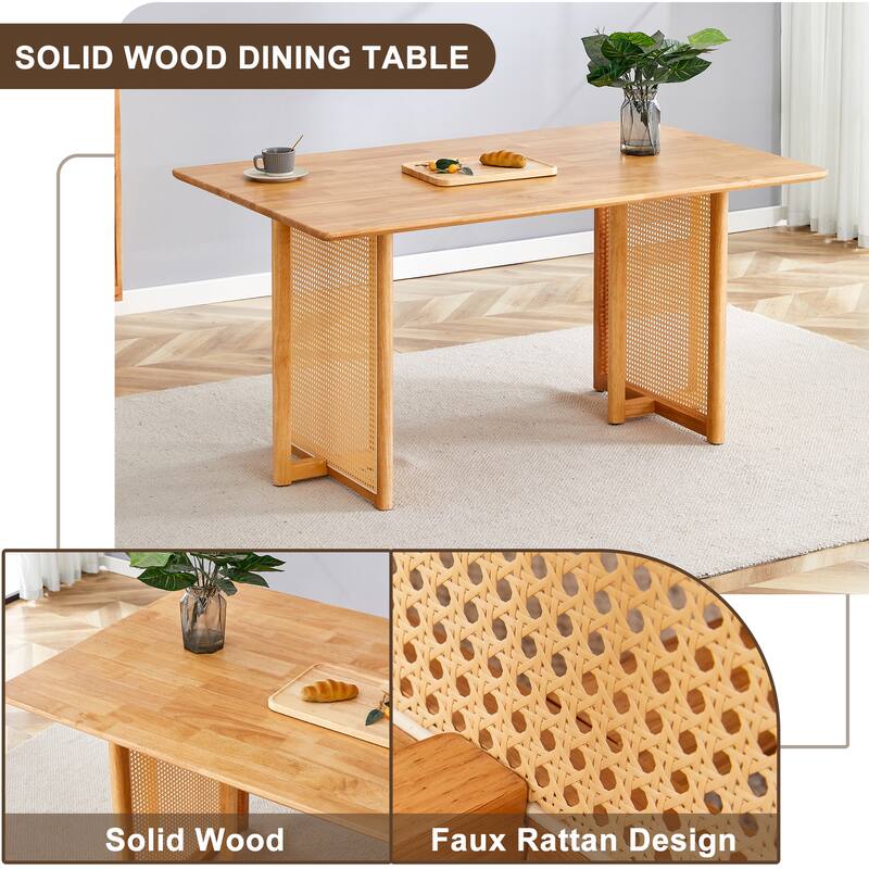 Chinese Retro Country Style Solid Wood & Imitation Rattan Dining Table, Modern Simple Wooden Table