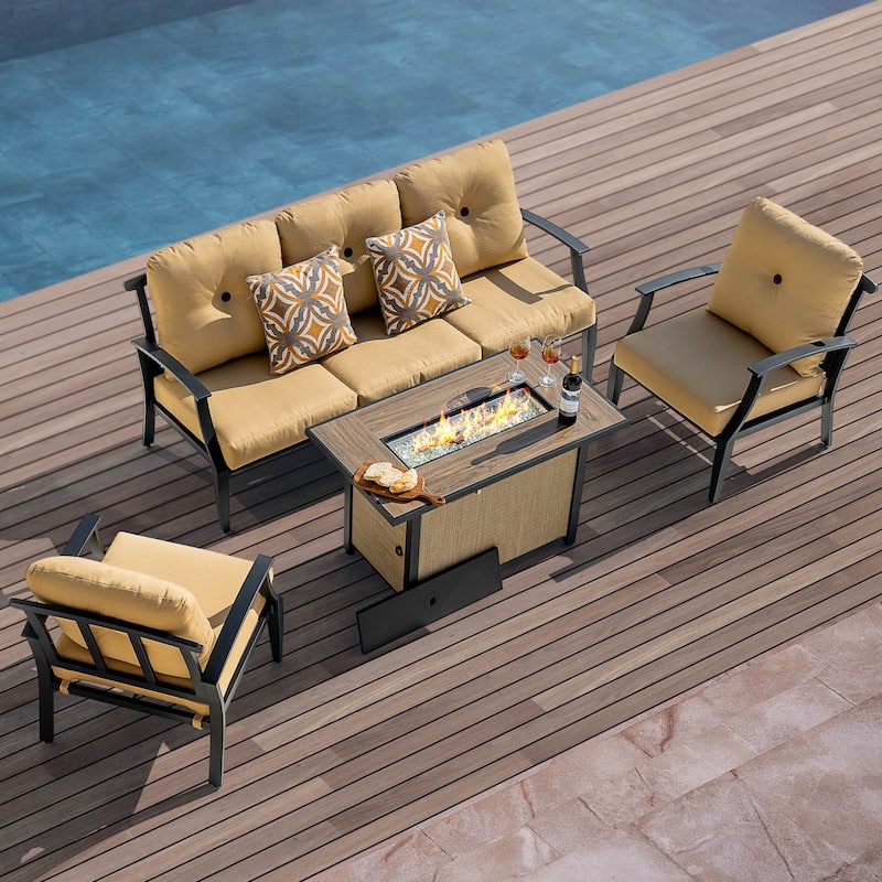 Outdoor 50,000 BTU Textilene Propane Fire Pit Set with Aluminum Sofas