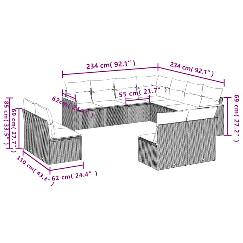 vidaXL Garden Sofa Set Black - 24.4 x 24.4 x 27.2
