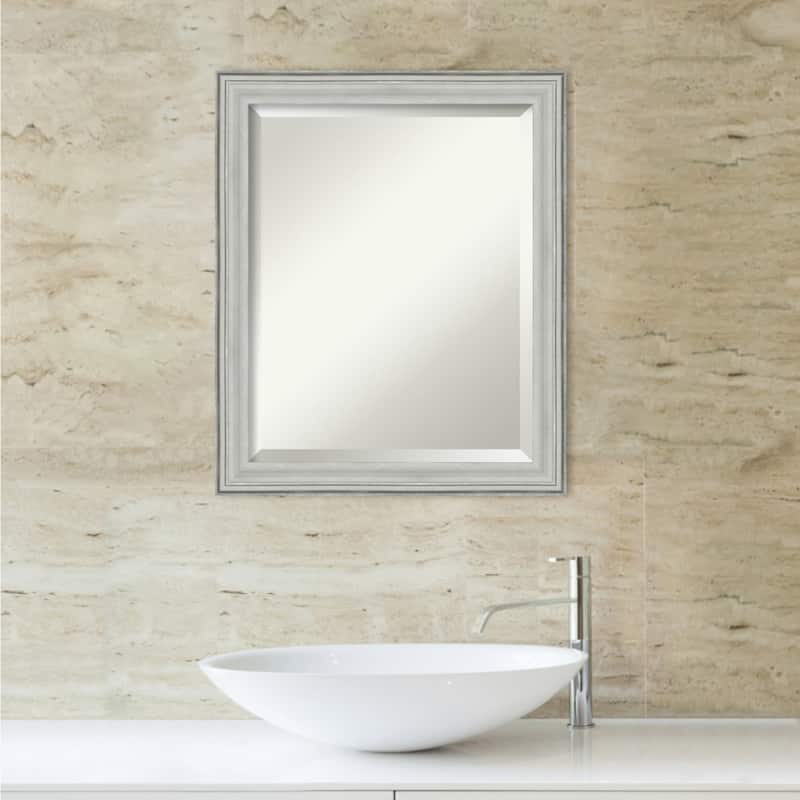 Beveled Wood Bathroom Wall Mirror - Bel Volto Silver Frame