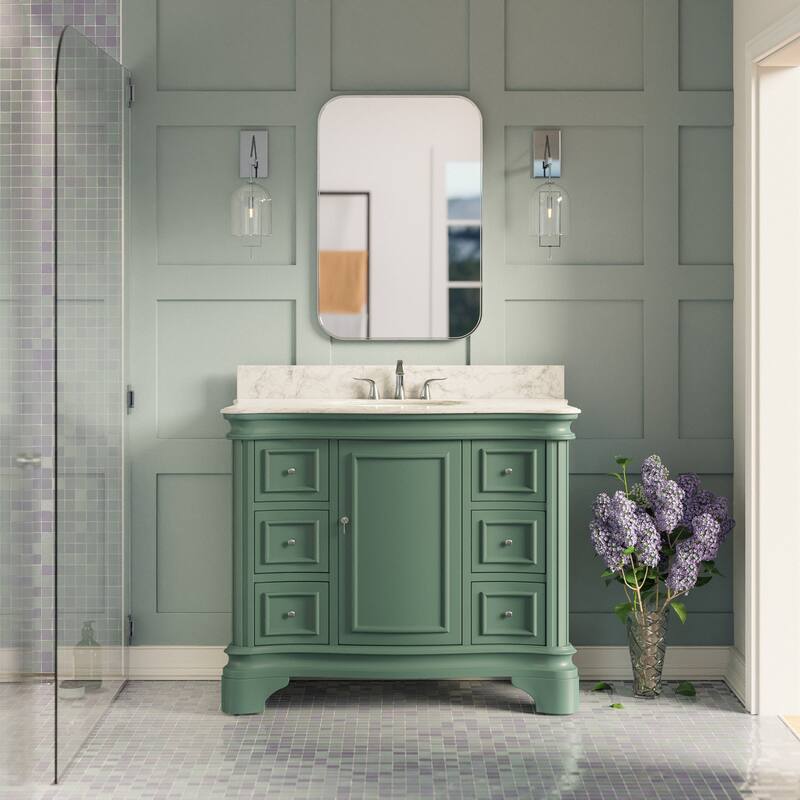 KitchenBathCollection Katherine 42" Bathroom Vanity with Carrara Marble Top