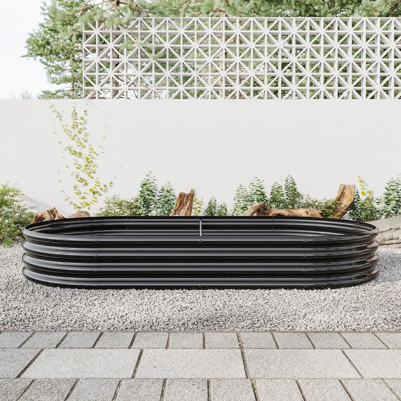 Oval Large Metal Raised Planter Bed - Black - 88.99"