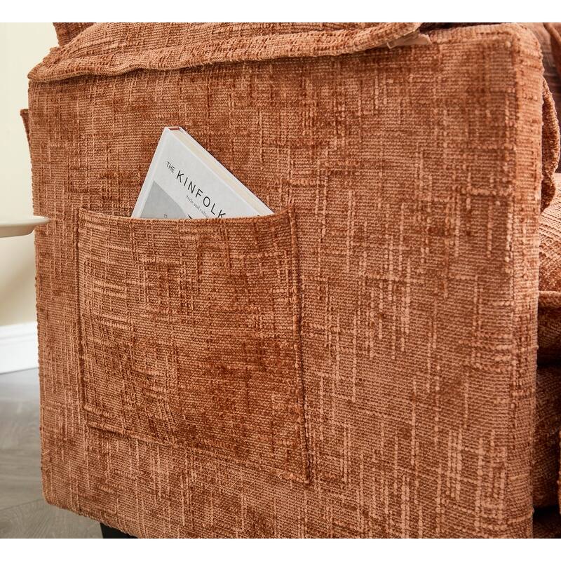 76.77" Chenille Upholstered Sofa with 2 Ottomans