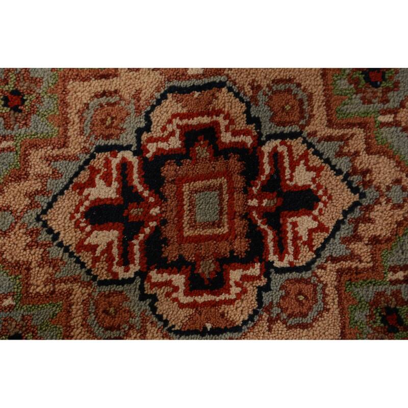 Hand Knotted Oriental 100% Wool Carpet Traditional Geometric Green Heriz (serapi) Runner Rug - 8' 0'' X 2' 6''