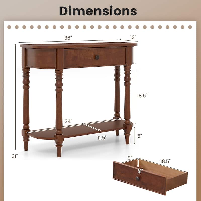 Gymax Retro Console Table 36''L Wooden Entryway Table w/ Storage